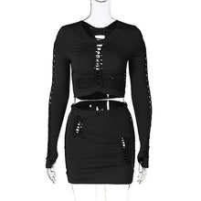 Autumn Cut Out Round Neck Long Sleeve Slim Two Piece Skirt Suits