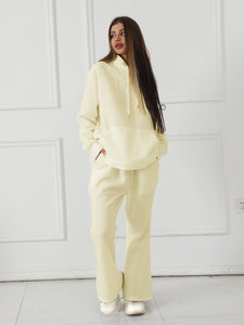 Women's Fashionable Casual Solid Color Long Sleeved Sweatshirt Set