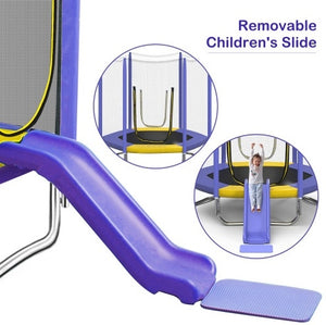 7FT Trampoline For Kids With Safety Enclosure Net, Slide And Ladder, Easy Assembly Round Outdoor Recreational Trampoline