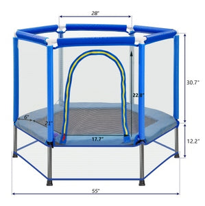 55'' Toddlers Trampoline With Safety Enclosure Net And Balls, Indoor Outdoor Mini Trampoline For Kids