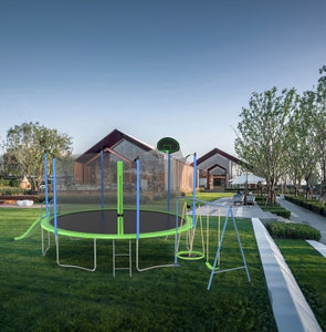 12FT Trampoline With Slide And Swings, ASTM Approved Large Recreational Trampoline With Basketball Hoop And Ladder,Outdoor Backyard Trampoline With Net, Capacity For Kids And Adults