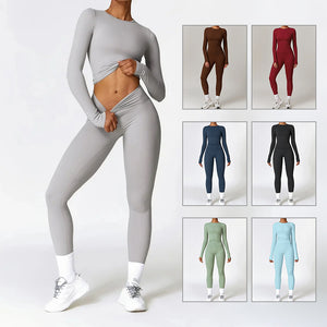 Tight-fitting Brushed Yoga Suit Quick-drying Fitness Clothes  Fitness Long Sleeve Tracksuits Sports Suit Gym Top High Waist Leggings Women Sets Yoga Set