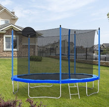 12FT Trampoline For Adults   Kids With Basketball Hoop, Outdoor Trampolines W Ladder And Safety Enclosure Net For Kids And Adults