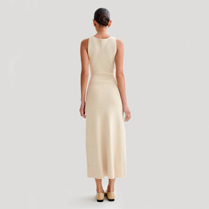 Elegant Knitted Sleeveless Dress With Single Breast Fashion Slim Round Neck Long Dresses Womens Clothing