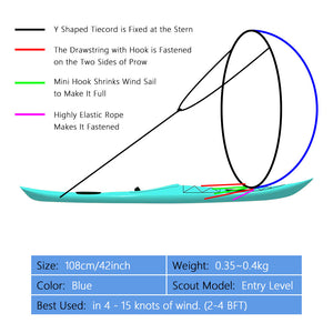 108 cm foldable transparent window canoe sail and storage bag blue and white proofing