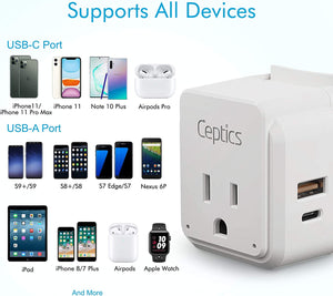 European Plug Travel Adapter Set, 20W PD & QC, Safe Dual USB & USB-C - 2 USA Socket - Compact - Use in Germany, France, Italy, UK - Includes Type E/F, Type C, Type G Swadapt Attachments