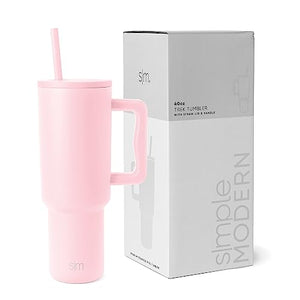Simple Modern 40 oz Tumbler with Handle and Straw Lid | Insulated Cup Reusable Stainless Steel Water Bottle Travel Mug Cupholder Friendly | Gifts for Women Men Him Her | Trek Collection | Almond Birch