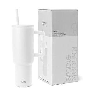 Simple Modern 40 oz Tumbler with Handle and Straw Lid | Insulated Cup Reusable Stainless Steel Water Bottle Travel Mug Cupholder Friendly | Gifts for Women Men Him Her | Trek Collection | Almond Birch