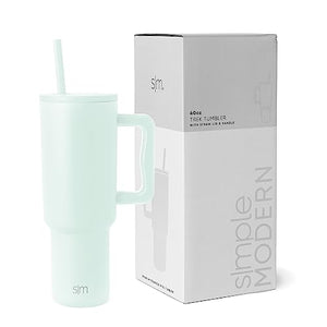 Simple Modern 40 oz Tumbler with Handle and Straw Lid | Insulated Cup Reusable Stainless Steel Water Bottle Travel Mug Cupholder Friendly | Gifts for Women Men Him Her | Trek Collection | Almond Birch
