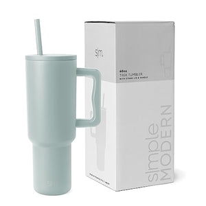 Simple Modern 40 oz Tumbler with Handle and Straw Lid | Insulated Cup Reusable Stainless Steel Water Bottle Travel Mug Cupholder Friendly | Gifts for Women Men Him Her | Trek Collection | Almond Birch