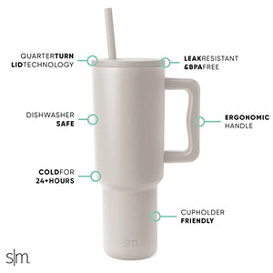 Simple Modern 40 oz Tumbler with Handle and Straw Lid | Insulated Cup Reusable Stainless Steel Water Bottle Travel Mug Cupholder Friendly | Gifts for Women Men Him Her | Trek Collection | Almond Birch