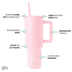 Simple Modern 40 oz Tumbler with Handle and Straw Lid | Insulated Cup Reusable Stainless Steel Water Bottle Travel Mug Cupholder Friendly | Gifts for Women Men Him Her | Trek Collection | Almond Birch