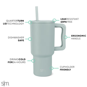 Simple Modern 40 oz Tumbler with Handle and Straw Lid | Insulated Cup Reusable Stainless Steel Water Bottle Travel Mug Cupholder Friendly | Gifts for Women Men Him Her | Trek Collection | Almond Birch