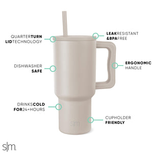 Simple Modern 40 oz Tumbler with Handle and Straw Lid | Insulated Cup Reusable Stainless Steel Water Bottle Travel Mug Cupholder Friendly | Gifts for Women Men Him Her | Trek Collection | Almond Birch