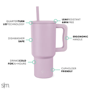 Simple Modern 40 oz Tumbler with Handle and Straw Lid | Insulated Cup Reusable Stainless Steel Water Bottle Travel Mug Cupholder Friendly | Gifts for Women Men Him Her | Trek Collection | Almond Birch