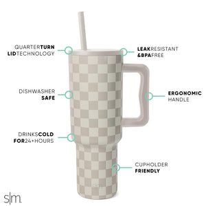 Simple Modern 40 oz Tumbler with Handle and Straw Lid | Insulated Cup Reusable Stainless Steel Water Bottle Travel Mug Cupholder Friendly | Gifts for Women Men Him Her | Trek Collection | Almond Birch