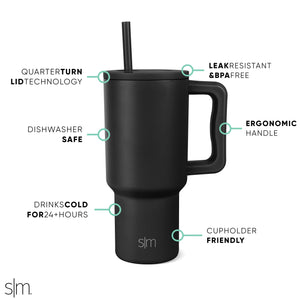 Simple Modern 40 oz Tumbler with Handle and Straw Lid | Insulated Cup Reusable Stainless Steel Water Bottle Travel Mug Cupholder Friendly | Gifts for Women Men Him Her | Trek Collection | Almond Birch